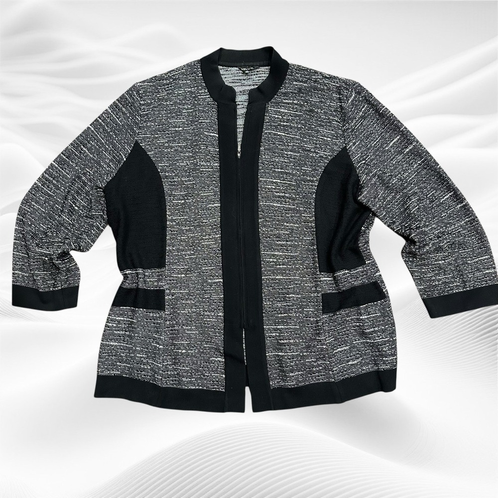 Misook Black‎ Knit Cardigan Sweater Womens X-Large Jacket Zip Front Long Sleeve